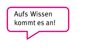 sprechblase"Aufs Wissen kommt es an"