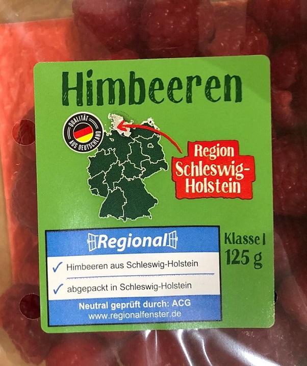 Himbeeren mit Regionalfenster-Kennzeichnugn bei Lidl