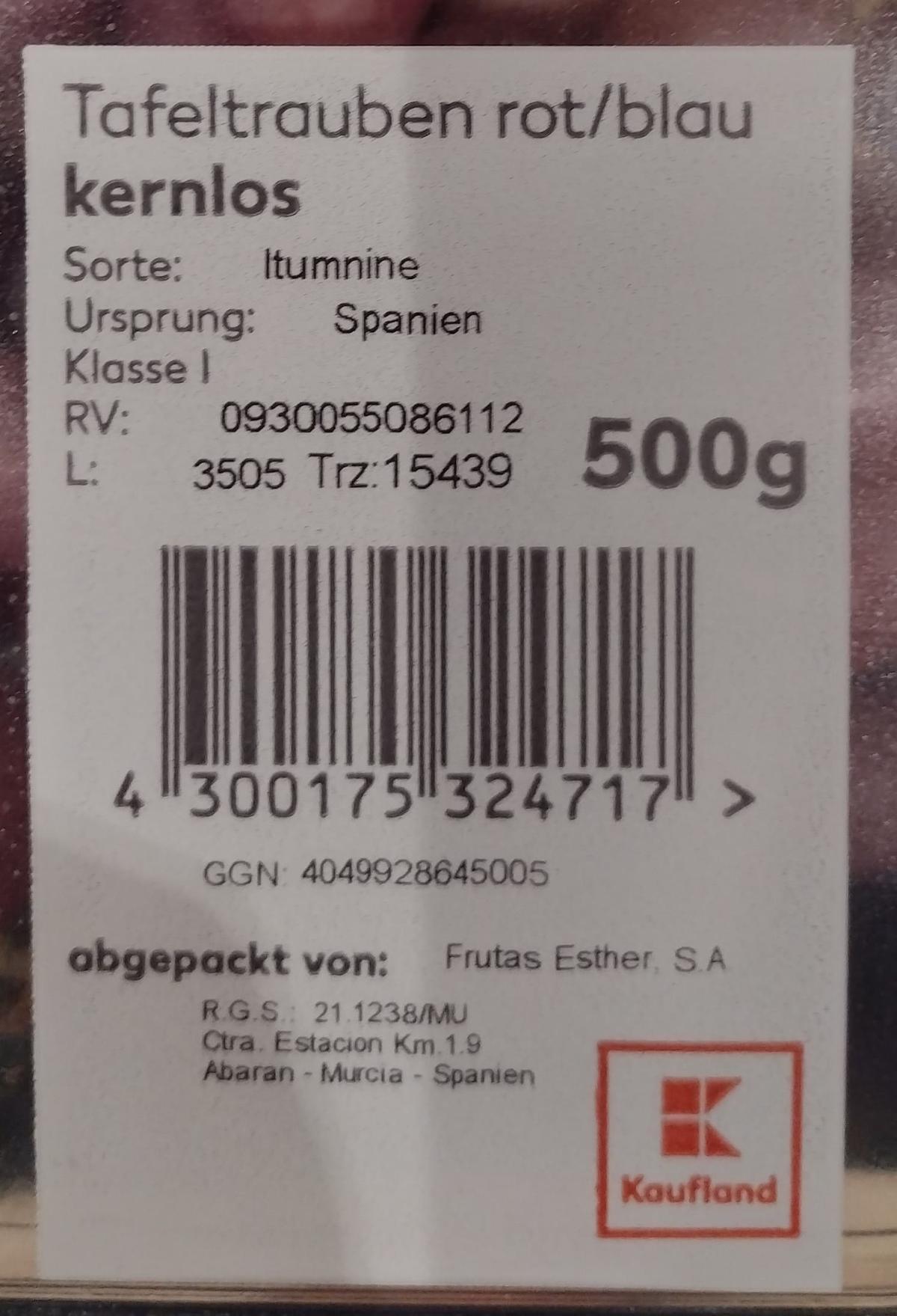 Verpackungsangaben Tafeltrauben Kaufland