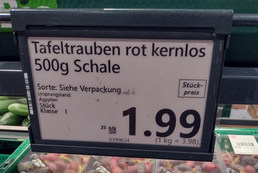 Preisschild Tafeltrauben Kaufland