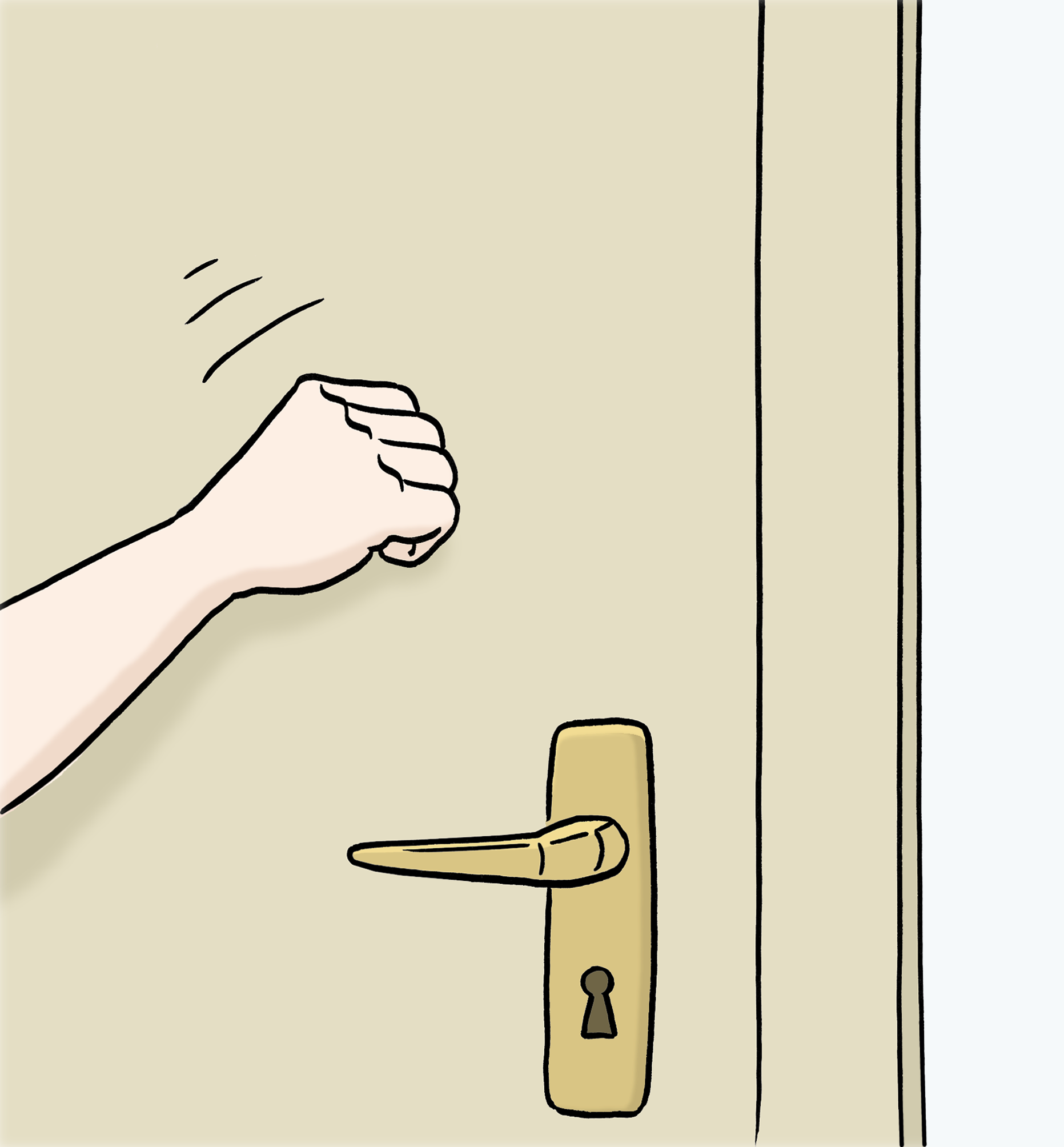 Zeichnung einer HAnd, die an eine Tür klopft.