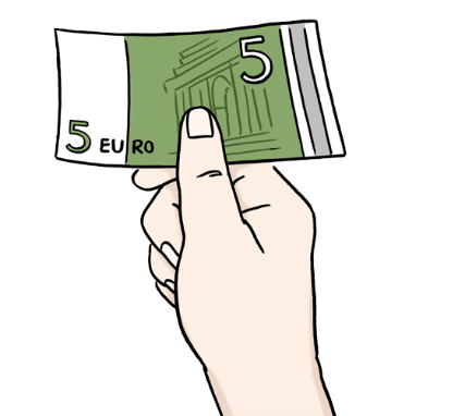 Zeichnung einer Hand mit einem Geldschein in den Fingern