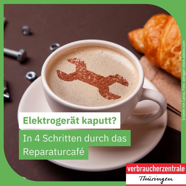 In einer Kaffeetasse ist mit Kakaopulver ein Schraubenschlüssel nachgebildet.