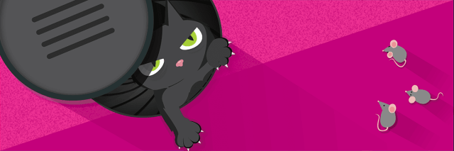 Visualisierung einer Kostenfalle anhand einer Katze, die versucht drei kleine Mäuse zu fangen