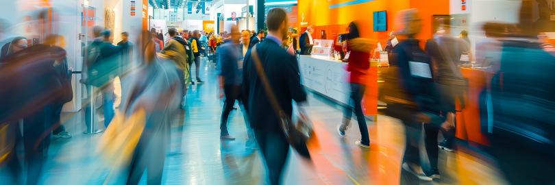 Unscharfe Bewegung von Menschen auf einer Messe. 