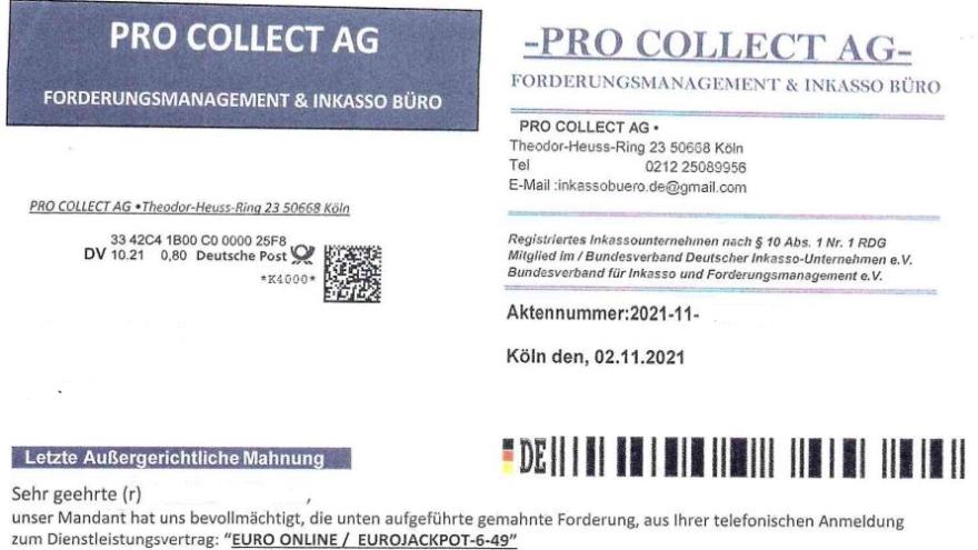 Schreiben der Pro Collect AG