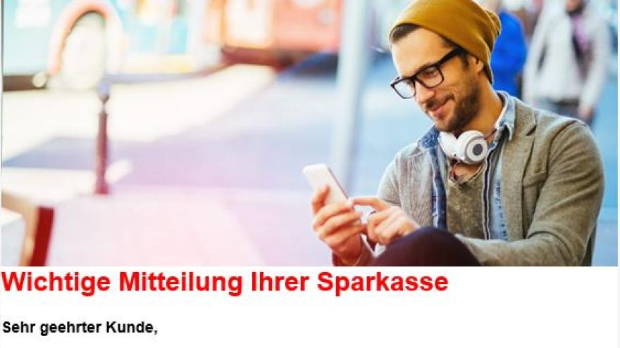 Eine Phishing-E-Mail wie sie aktuell im Namen der Sparkasse im Umlauf ist.