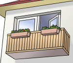 Zeichnung eines Balkons mit geöffneter Balkontür.