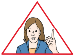 Zeichnung von einer Frau in einem roten Dreieck mit erhobenem Zeigefinger.