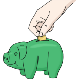 Grafik: Jemand zahlt Geld in ein Sparschwein ein