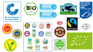 Lebensmittelsiegel in einer Collage